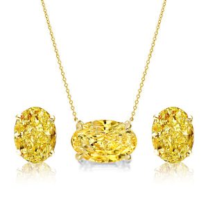 jewelry sets - Italo Oval Cut Yellow Topaz Solitaire Necklace & Earrings Jewelry Set, Italo jewelry - Online Catalog