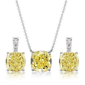 jewelry sets - Italo Cushion Cut Yellow Topaz Necklace & Earrings Jewelry Set, Italo jewelry - Online Catalog