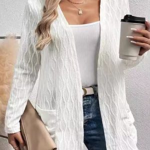 Women Spring/Fall Outerwear Casual Plain Long Sleeve Jacket, Kimono, color:White|size:XXL, catalog Noracora shop