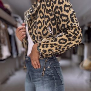 Leopard Print Notched Collar Long Sleeve Zipper Jacket, women Jackets & Coats, ChicMe catalog