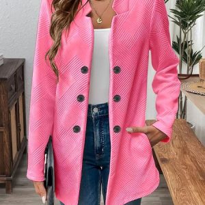 Women Plain Spring/Fall Outerwear Casual Long Sleeve Stand Collar Mid-long Blazer, JustFashionNow Blazers, color:Peach|size:XXL,