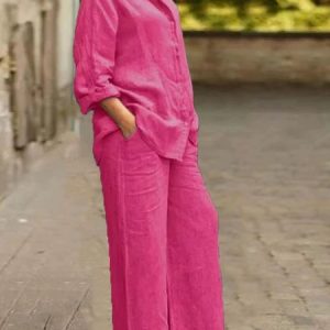 Women Plain Adjustable Strap Two-Piece Set Daily Long Sleeve Casual Spring/Fall Top With Pants Matching Set, JustFashionNow Suit Set, color:Deep Pink|size:5XL,