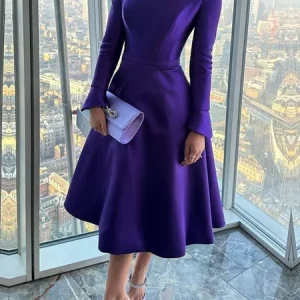 Elegant Plain Midi Dress, Midi Dresses, color:Purple|size:XXL, Stylewe