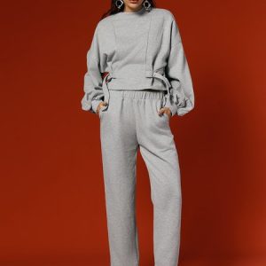 Casual Straight Sweatpants with Pocket, Pants, color:Gray|size:XXL, Stylewe