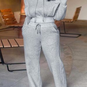 Hooded Long Sleeve Sweatshirt and Casual Wide Leg Sweatpants Set, women Two-piece Sets, ChicMe catalog