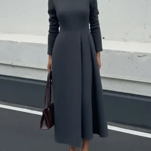 Urban Plain Asymmetric Crew Neck Maxi Dress, Maxi Dresses, color:Gray|size:XXL, Stylewe