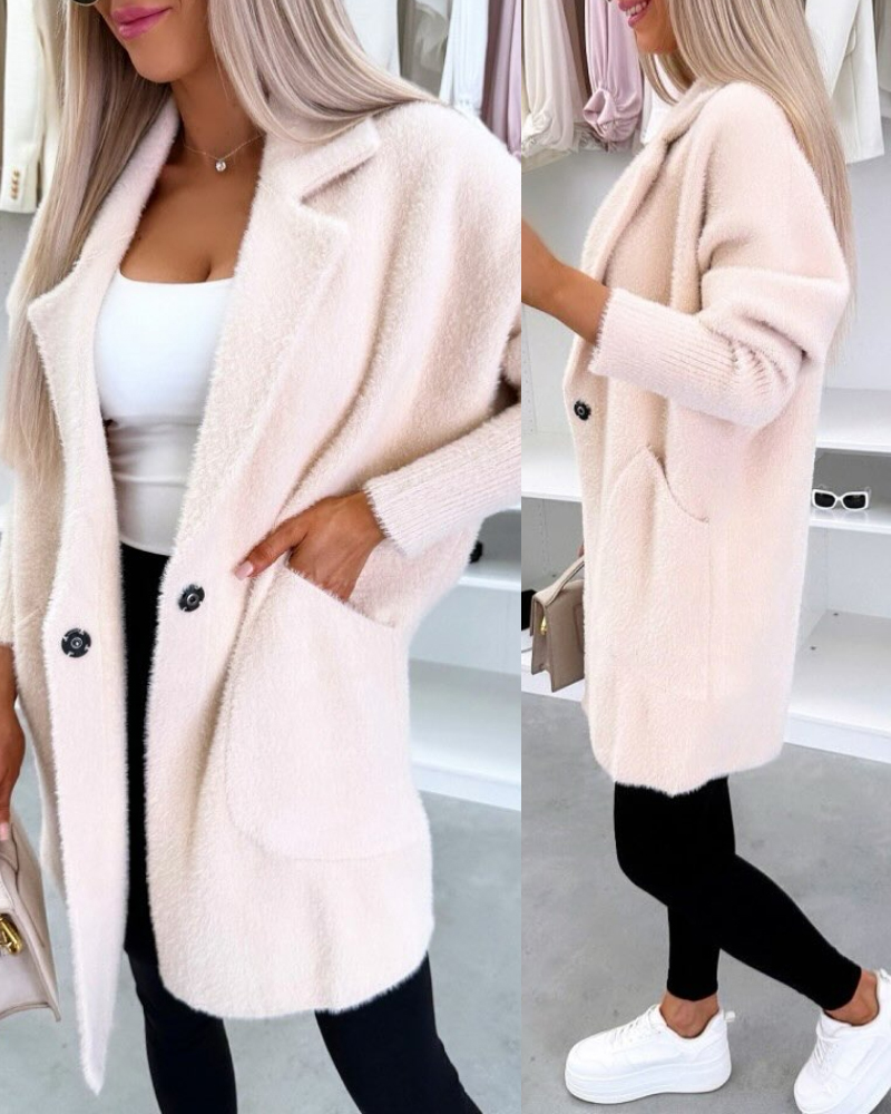 Turn-down Collar Long Sleeve Casual Button Coat with Pockets, women Jackets & Coats, ChicMe catalog - Image 2