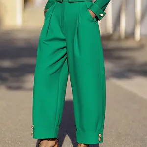 Plus Size Urban Plain Buttoned Turnip Pants, Plus Pants, color:Green|size:4X, Stylewe
