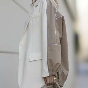 Casual Split Joint Color Block Lapel Collar Blazer, Blazers, color:Brown|size:XXL, Stylewe