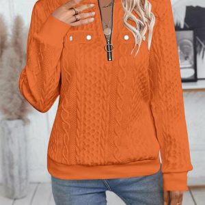 Casual V Neck Plain Sweatshirt, Hoodies & Sweatshirts, color:Orange Red|size:XXL, catalog Noracora shop