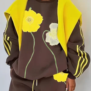 Casual Floral Printing Crew Neck Raglan Sleeve Sweatshirt, Hoodies and Sweatshirts, color:Brown|size:XXL, Stylewe