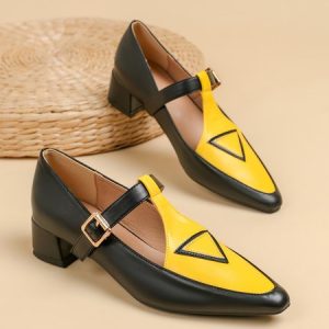 Color Block Adjustable Buckle Urban T-Strap Shoes, Shoes, color:Yellow|size:43, Stylewe