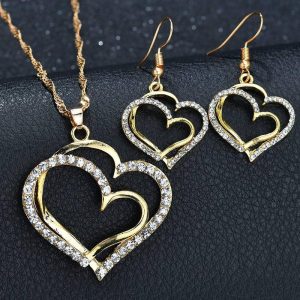 2pcs Rhinestone Hollow Out Heart Shaped Necklace & Drop Earrings Jewelry Set, women Earrings, ChicMe catalog
