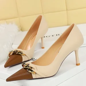 Leather All Season Color Block Urban Flat, Heels, color:Apricot|size:40, Stylewe