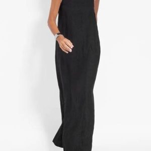 Women Plain Summer Split Joint Dress Crew Neck Sleeveless Tank A-Line Dress, Dresses, color:Black|size:3XL, catalog Noracora shop