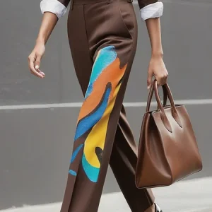 Casual Abstract Printing Fashion Straight Pants, Pants, color:Brown|size:XXL, Stylewe