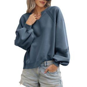 Casual V Neck Color Block Sweatshirt, Hoodies & Sweatshirts, color:Navyblue|size:XXL, catalog Noracora shop
