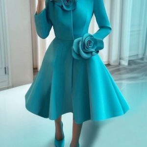 Elegant 3D Floral Turtleneck Dress, Midi Dresses, color:Blue|size:XXL, Stylewe