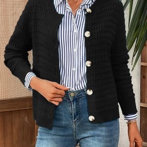 Women Plain Long Sleeve Comfy Casual Cardigan, Cardigans, color:Black|size:XL, catalog Noracora shop