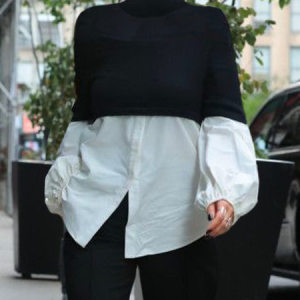 Plus Size Regular Fit Color Block Urban Turtleneck Shirt, Plus Tops, color:Black-white|size:4X, Stylewe