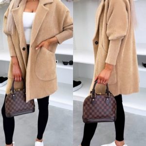 Turn-down Collar Long Sleeve Casual Button Coat with Pockets, women Jackets & Coats, ChicMe catalog