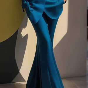 Plus Size Elegant Plain Flare Pants, Plus Pants, color:Dark_blue|size:4X, Stylewe