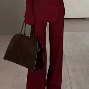 Casual Plain Wide Leg Pants, Pants, color:Red|size:XXL, Stylewe
