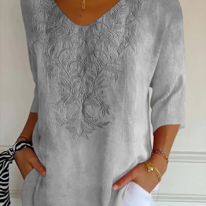 Women Floral V Neck Casual Three Quarter Sleeve T-shirt, Tees & T-shirts, Roselinlin - Online Catalog