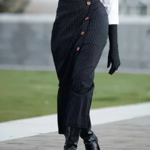 Urban Buttoned Striped Midi Skirt, Skirts, color:Black|size:XXL, Stylewe