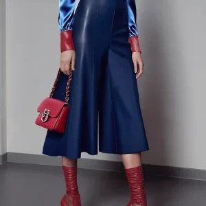 Urban Plain Straight Faux Leather Pants, Skirts, color:Blue|size:XXL, Stylewe