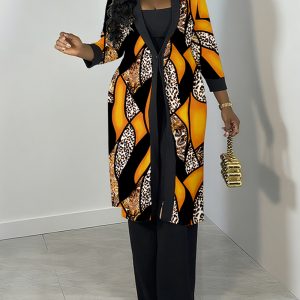 Baroque Print Three Quarters Sleeve Longline Coat Casual Loose Fit Cardigan, women Jackets & Coats, ChicMe catalog