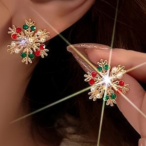 1Pair Christmas Snowflake Shaped Rhinestone Decor Earrings, women Earrings, ChicMe catalog