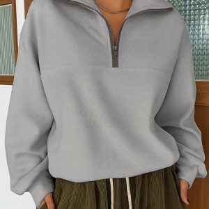 Casual V Neck Plain Sweatshirt, Hoodies & Sweatshirts, color:Gray|size:3XL, catalog Noracora shop