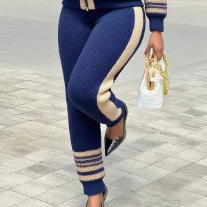 Casual Color Block Sweater Pants, Pants, color:Blue|size:XXL, Stylewe