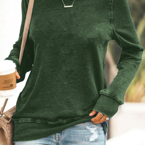 Women Plain Crew Neck Casual Spring/Fall Long Sleeve Sweatshirt, JustFashionNow Sweatshirts & Hoodies, color:Dark Green|size:4XL,
