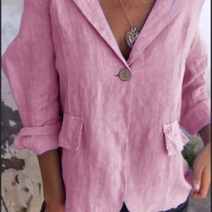 Women Plain Spring/Fall Outerwear Vintage Buckle Long Sleeve Stand Collar Regular Blazer, Blazers, color:Pink|size:5XL, catalog Noracora shop