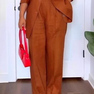 Urban Plain Straight Pants, Pants, color:Caramel|size:XXL, Stylewe