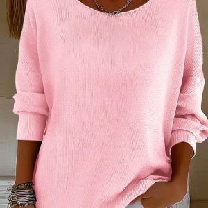 Women Plain Crew Neck Casual Long Sleeve T-shirt, Tops, Roselinlin - Online Catalog