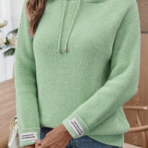 Women Cotton Plain Long Sleeve Comfy Casual Sweater, Hoodies & Sweatshirts, color:Green|size:XL, catalog Noracora shop