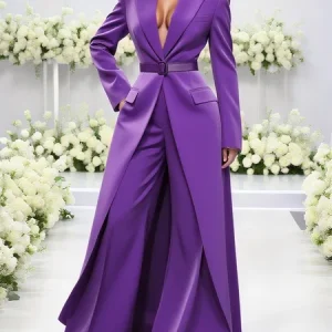 Urban Plain Lapel Collar Blazer No Belt, Blazers, color:Purple|size:XXL, Stylewe