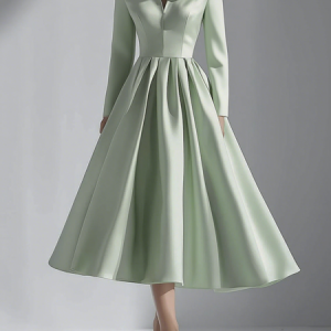 Elegant Plain 3D Floral V Neck Midi Dress, Midi Dresses, color:Green|size:XXL, Stylewe