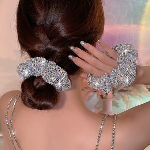 1pc Silver Sparkling Elastic Ruched Ponytail Holder Hair Ties Fashion Hair Bands, women Hair, ChicMe catalog