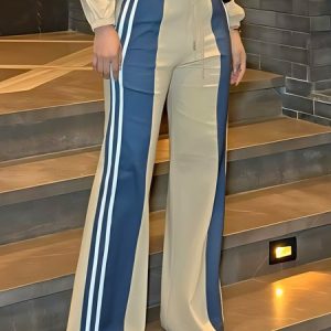 Casual Color Block Straight Pants, Pants, color:Khaki|size:XXL, Stylewe