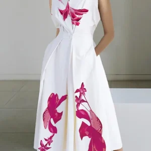 Floral Regular Fit Urban Shirt Dress With No Belt, Midi Dresses, color:White|size:XXL, Stylewe