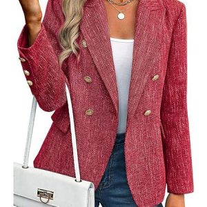 Women Plain Spring/Fall Outerwear Casual Long Sleeve Shawl Collar Regular Blazer, Coats, color:Red|size:XXL, catalog Noracora shop