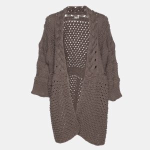 Agnona Dark Beige Cotton Knit Cable Thick Cardigan XXXL, Sweaters & Cardigans - Luxury Closet