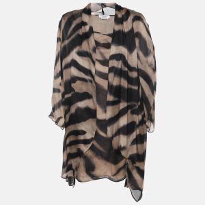 Marina Rinaldi Beige Zebra Print Chiffon Twinset Cardigan L, Sweaters & Cardigans - Luxury Closet