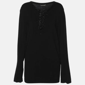 Marina Rinaldi Black Jersey Beads Embellished Top XL, Shirts & Tops - Luxury Closet