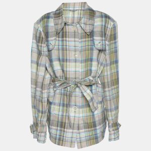Basler Green Checkered Linen Long Sleeve Belted Cuff Shirt XL, Shirts & Tops - Luxury Closet
