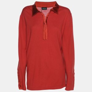 Basler Red Stretch Knit Long Sleeve Sweater XL, Clothing - Luxury Closet